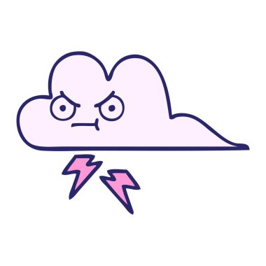 Gökgürültüsü bulutunun parlak neon renkli şirin karikatürü