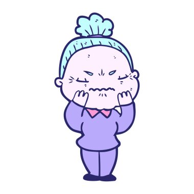 Çizgi film, parlak neon renkli yaşlı kadını kızdırdı.