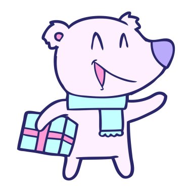 Neon renkli gülen noel ayısı çizgi filmi