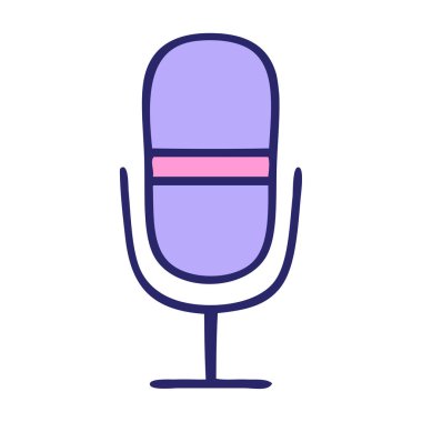 Parlak neon renkli radyo mikrofonunun şirin çizgi filmi