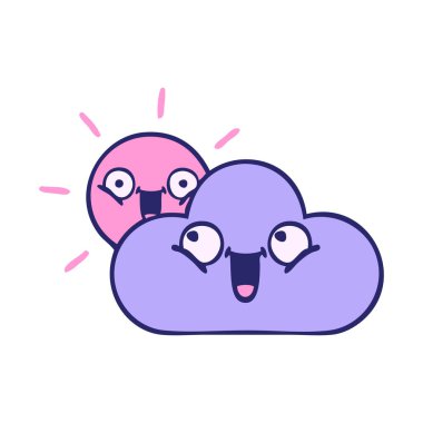 Güzel bir fırtına bulutu ve parlak neon renkli güneş çizgi filmi.