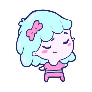 Parlak neon renkli neşeli kız çizgi filmi.