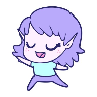 Mutlu karton elf kızı Parlak neon renklerle dans ediyor