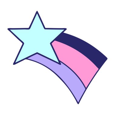 Parlak neon renkli kayan bir gökkuşağı yıldızının sevimli karikatürü