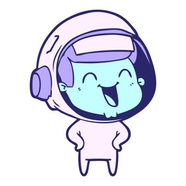 Parlak neon renkli mutlu astronot çizgi filmi.
