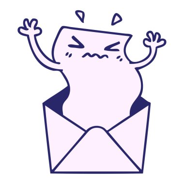 Parlak neon renklerde el çizimi garip karikatür harfi ve zarf