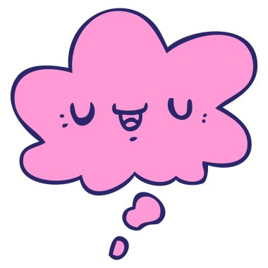 Mutlu çizgi film yüzü parlak neon renkli düşünce baloncuğu ile