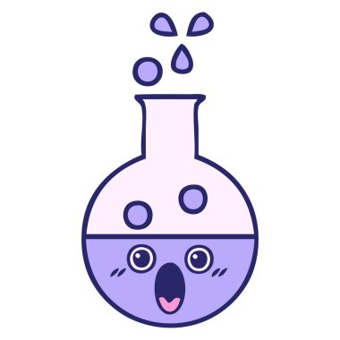 Parlak neon renkli bir test tüpünün sevimli karikatürü