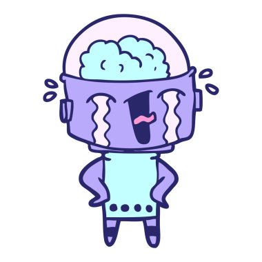 çizgi film ağlayan robot parlak neon renklerle