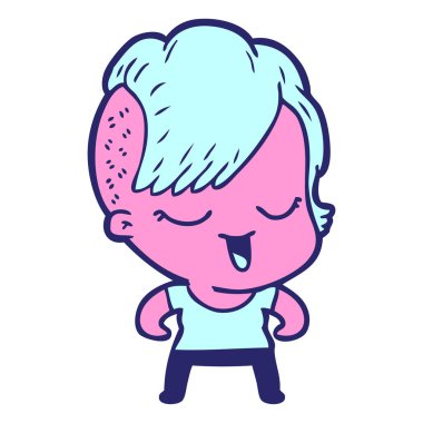 Parlak neon renkli mutlu çizgi film kızı