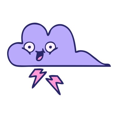 Parlak neon renkli bir fırtına bulutunun sevimli karikatürü