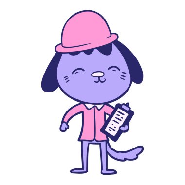 Mutlu çizgi film ofis çalışanı parlak neon renkli köpek.