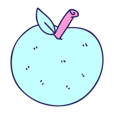 Parlak neon renklerle çizilmiş tuhaf çizgi film elması.