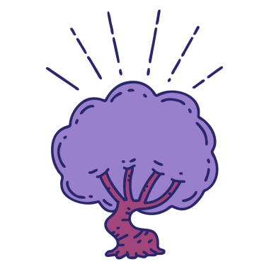 Parlak neon renkli geleneksel dövme ağacının çizimi