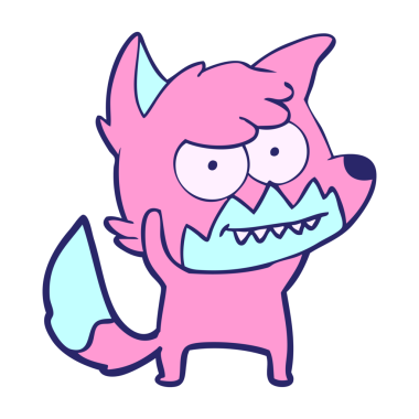 parlak neon rengi içinde sırıtan tilki çizgi filmi