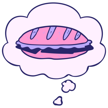 parlak neon renkli düşünce baloncuklu peynirli sandviç.