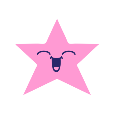 Parlak neon renkli altın yıldızın düz renkli retro karikatürü