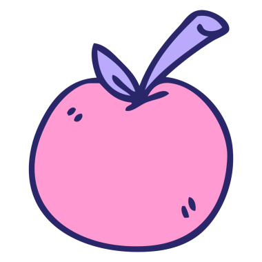 El çizimi, parlak neon renkli, tuhaf çizgi film elması.