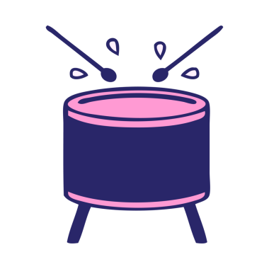 Parlak neon renkli bir davul karikatürü.