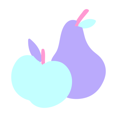 Bir elma ve parlak neon renkli bir armut.