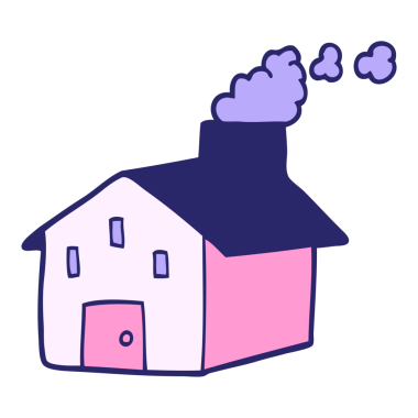 Parlak neon rengi bacası tüten karalama evi.