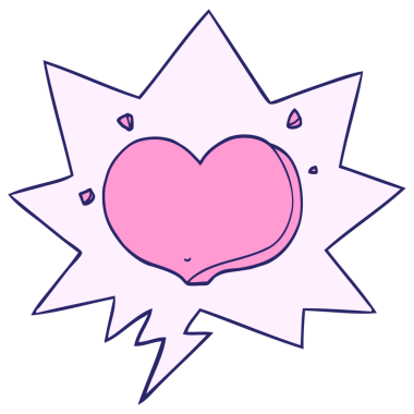 çizgi film, parlak neon renkli konuşma baloncuklu kalbi sever.