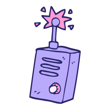 El çizimi karalama tarzı çizgi film telsizi parlak neon renkli.