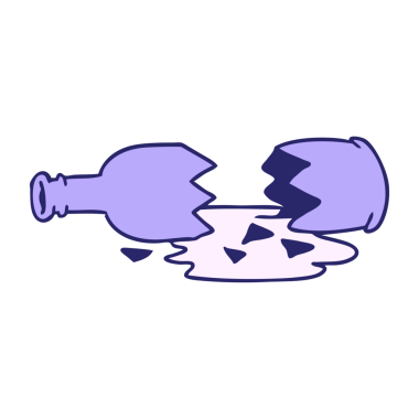 Parlak neon renkli kırık bir şişenin el çizimi karikatürü.