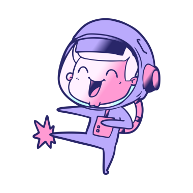 Parlak neon renkli mutlu astronot çizgi filmi.