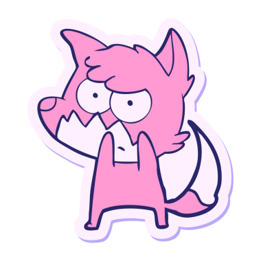 Bir çizgi film çıkartması Parlak neon renkli tilki rahatsız