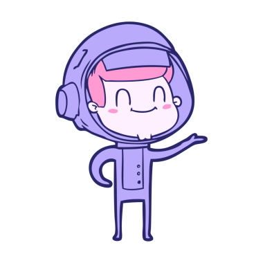 Parlak neon renkli mutlu astronot çizgi filmi.