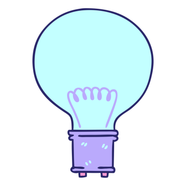 Parlak neon renkli el çizimi çizgi film ampulü