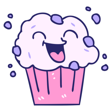 El çizimi tuhaf çizgi film mutlu kek parlak neon rengi