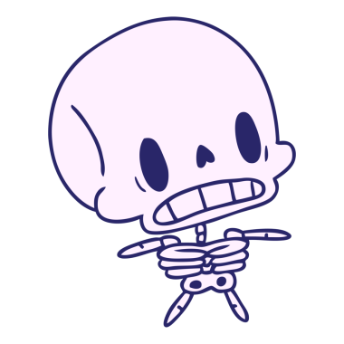 Çizgi film illüstrasyonu: kawaii parlak neon renkli sevimli ölü iskelet