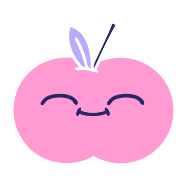 Parlak neon renkli kırmızı bir elmanın düz renkli retro karikatürü