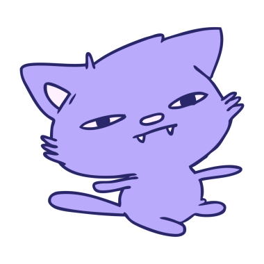 Parlak neon renkli şirin kawaii kedisinin serbest çizim karikatürü