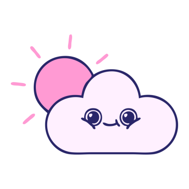 Güneşin sevimli çizgi filmi ve parlak neon renkli bulut.