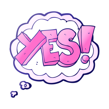 Serbest çizim düşünce baloncuğu çizgi filmi Evet parlak neon renkli sembol