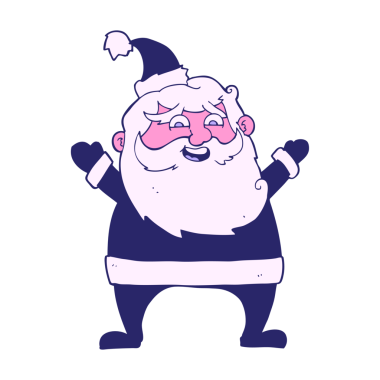 Neşeli Noel Baba çizgi filmi, parlak neon renkli.