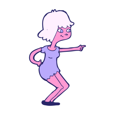 Çizgi film kızı parlak neon rengi gösteriyor.