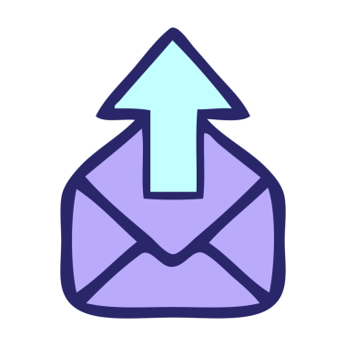 Parlak neon renkli oklu bir zarf karikatürü.