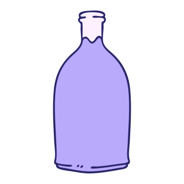 El çizimi garip çizgi film kırmızı şarap şişesi parlak neon rengi