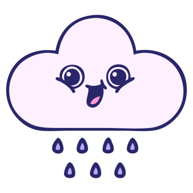 Parlak neon renkli bir yağmur bulutunun sevimli karikatürü