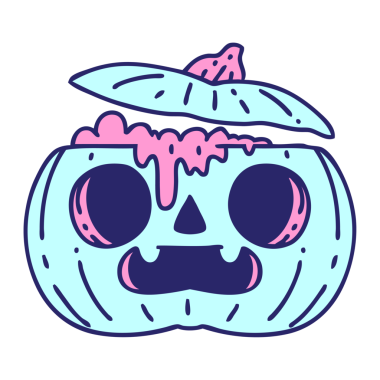 parlak neon renkli, ürkütücü bir cadılar bayramı balkabağı çizgi filmi.