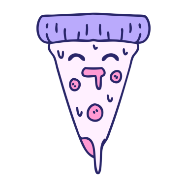 parlak neon renkli erimiş peynirli bir pizza dilimi.