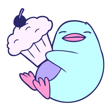 parlak neon renkli kek ile karikatür pengueni