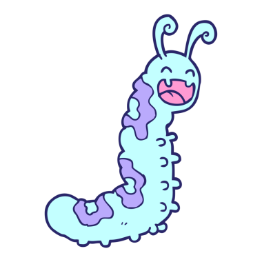 Parlak neon renkli komik bir tırtıl.