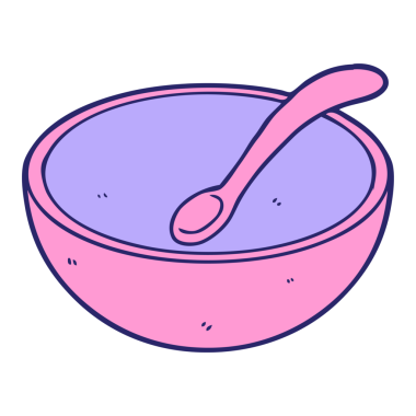 çizgi film ahşap kase ve kaşık parlak neon rengi