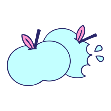 parlak neon renkli sulu bir elma karikatürü.