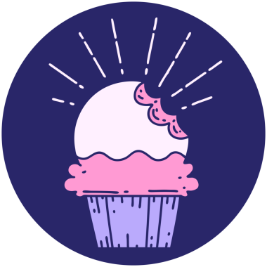 Parlak neon renkli ısırık izi olmayan dövme stili kekin simgesi